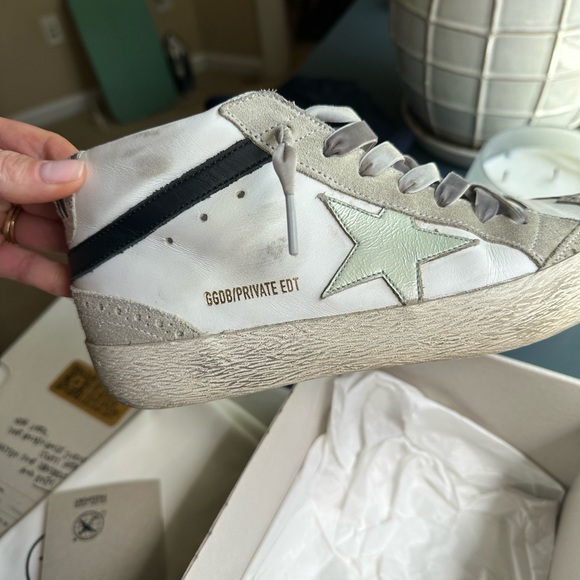 Golden Goose Shoes - Golden Goose Mid Star - Light Blue Star, Velvet Lace - Worn Once